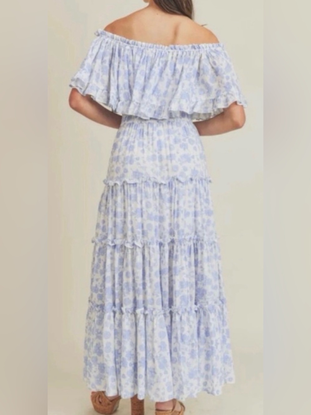 Mable x Anthropologie Rose Garden Tiered Ruffle Maxi/Midi Dress Blue Floral S - Picture 2 of 12
